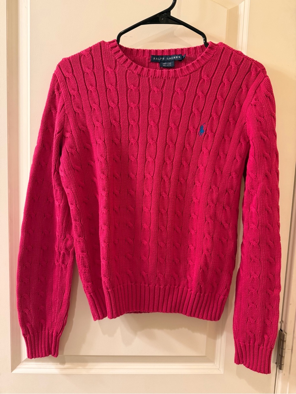 Ralph Lauren Regatta Pink Cable-Knit Crewneck Sweater Large